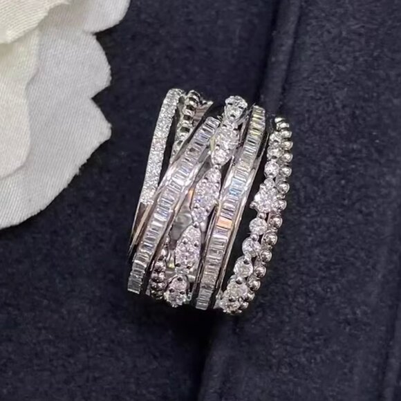 NEW 14K White Gold Diamond Ring Band Thick Chunky Diamond Ring Band - Picture 4 of 5